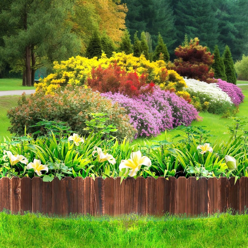 LINSHRY Wood Garden Edging, 1 Pack 9.8 in H x 4 ft L. Wooden Garden Fence for Decorative Landscape Border Edging, Courtyards Planting Fence Tree Fences - Image 4